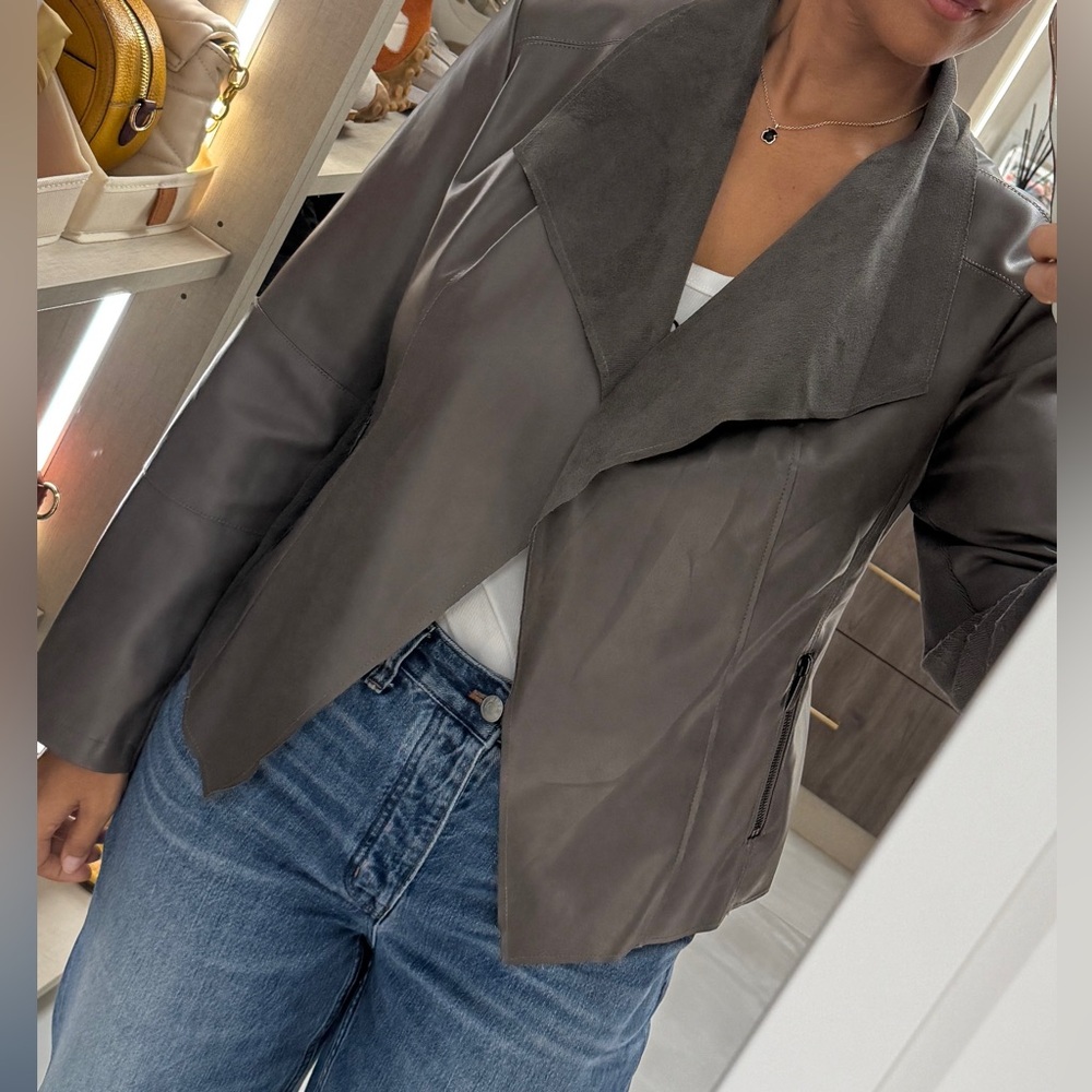 Bar III Women's Charcoal Leather Jacket